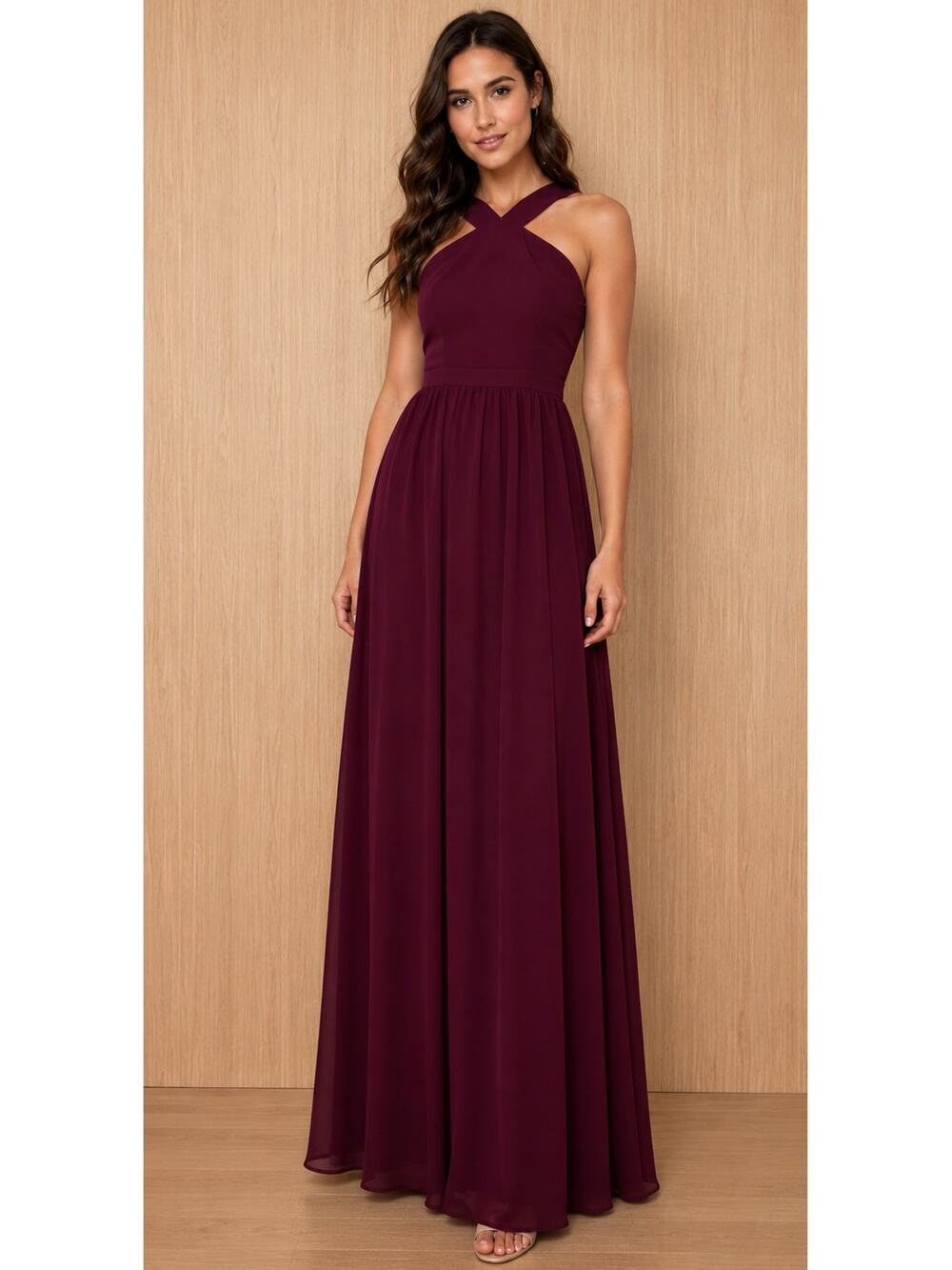 Lulus Air of Romance Burgundy Maxi Dress Size Small Halter Georgette Fabric